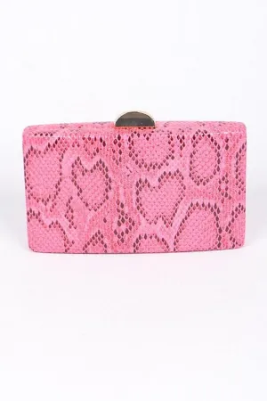 081424 Faux Reptile Skin Clutch With Chain Details