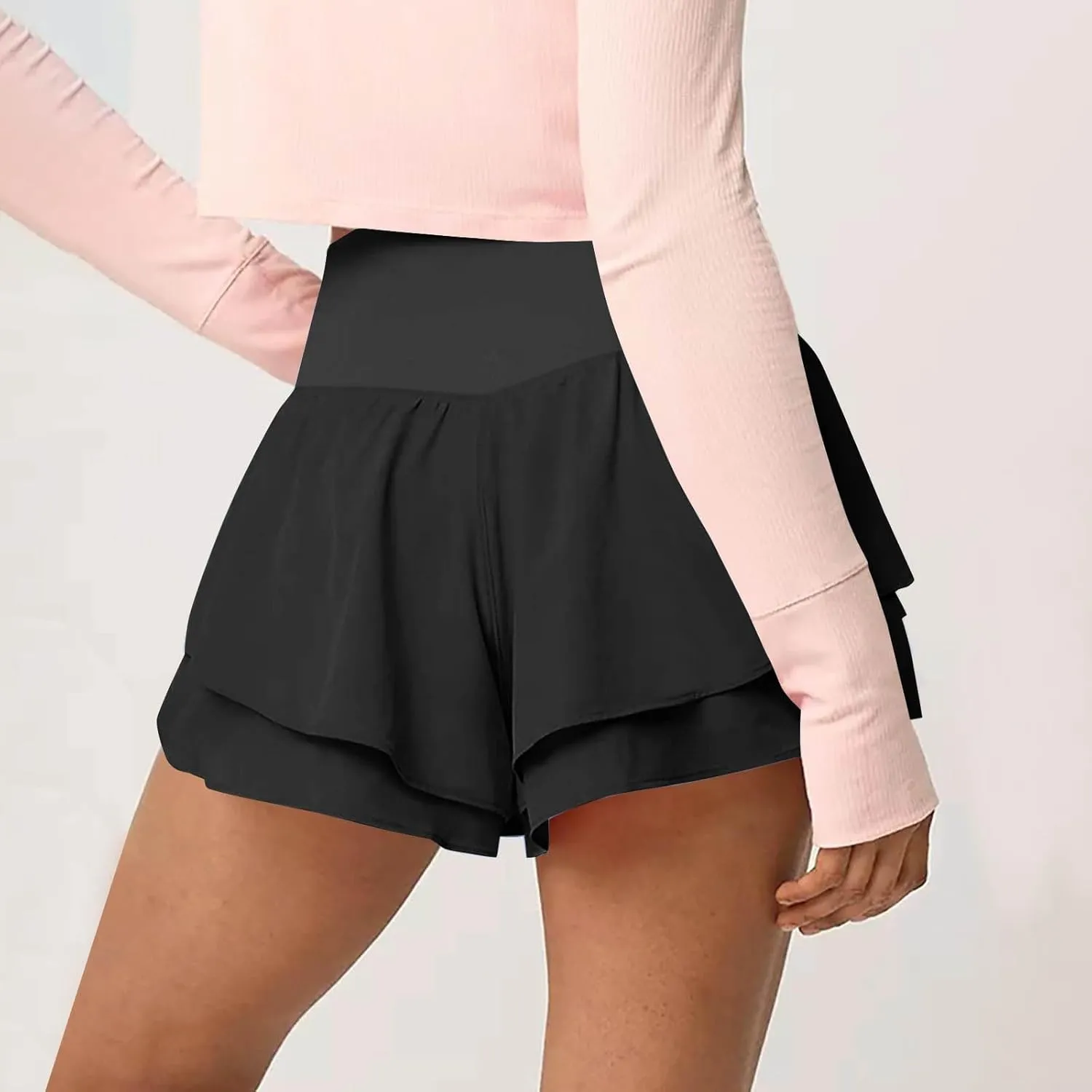 2 in 1 Running Shorts for Women Flowy High Waisted Athletic Shorts Double Layered Ruffle Workout Tennis Skirt Skorts