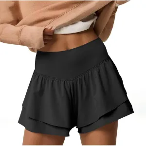 2 in 1 Running Shorts for Women Flowy High Waisted Athletic Shorts Double Layered Ruffle Workout Tennis Skirt Skorts