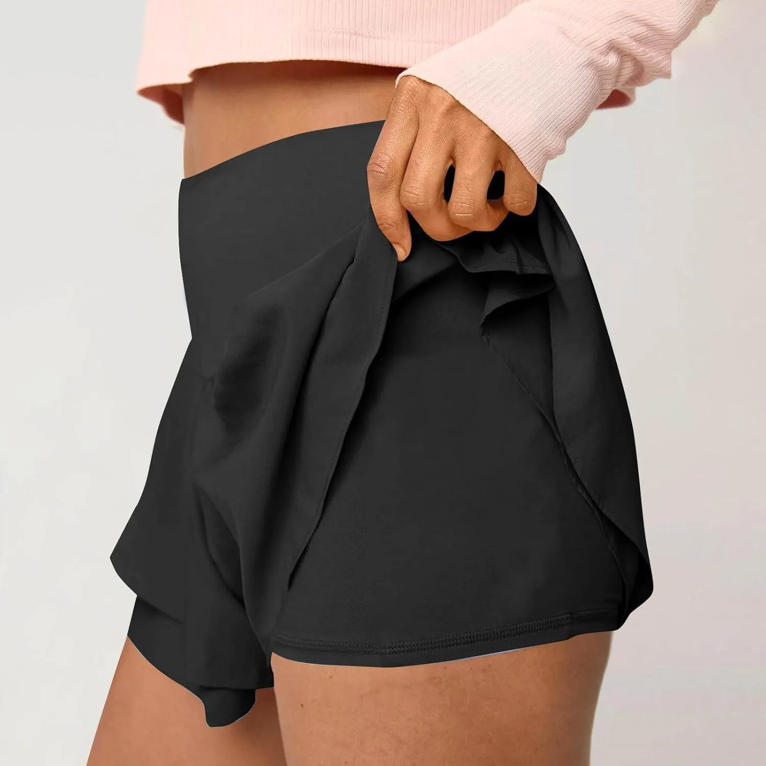 2 in 1 Running Shorts for Women Flowy High Waisted Athletic Shorts Double Layered Ruffle Workout Tennis Skirt Skorts