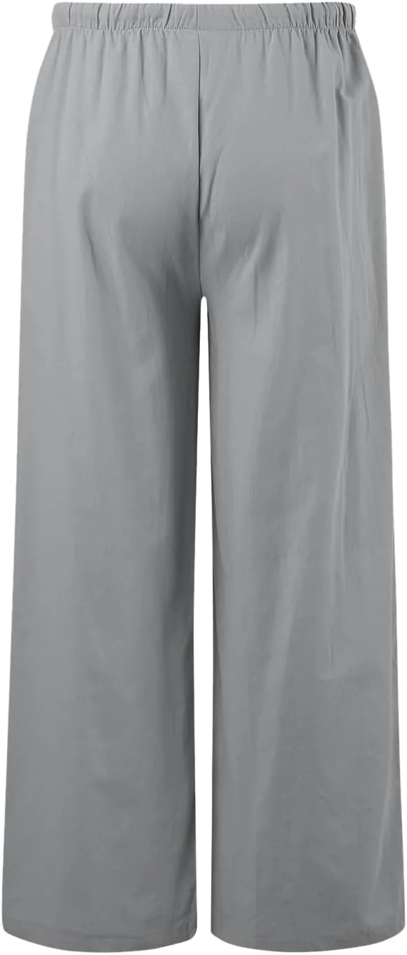 2024 Women High Waisted Wide Leg Pants Dressy Fashion Drawstring Elastic Trousers Comfy Straight Leg Long Pants with Pocket