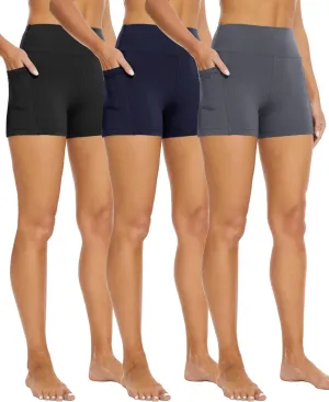 3 Pack Biker Shorts with Pockets for Women  8"/5" High Waisted Tummy Control Workout Spandex Shorts for Gym Yoga