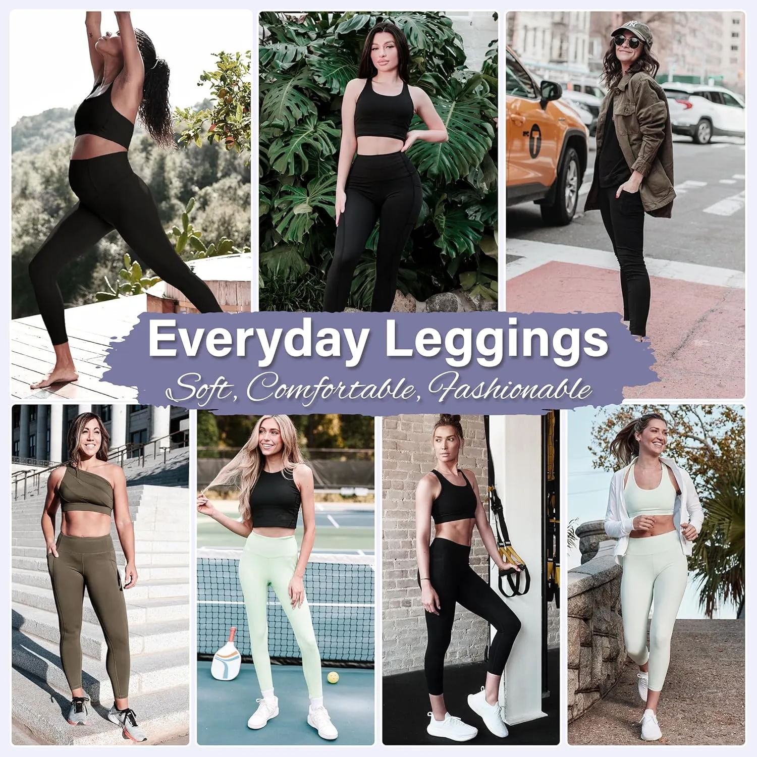 3 Pack Leggings with Pockets for Women,Butt Lift High Waisted Tummy Control Workout Yoga Pants Reg & Plus Size