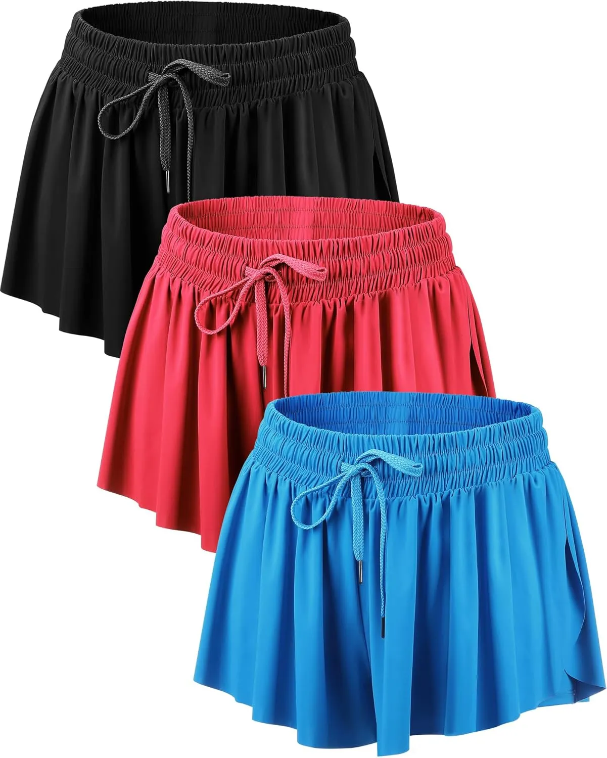 3 Pcs Flowy Running Shorts for Women 2 in 1 Butterfly Shorts with Pockets Spandex Liner Athletic Workout