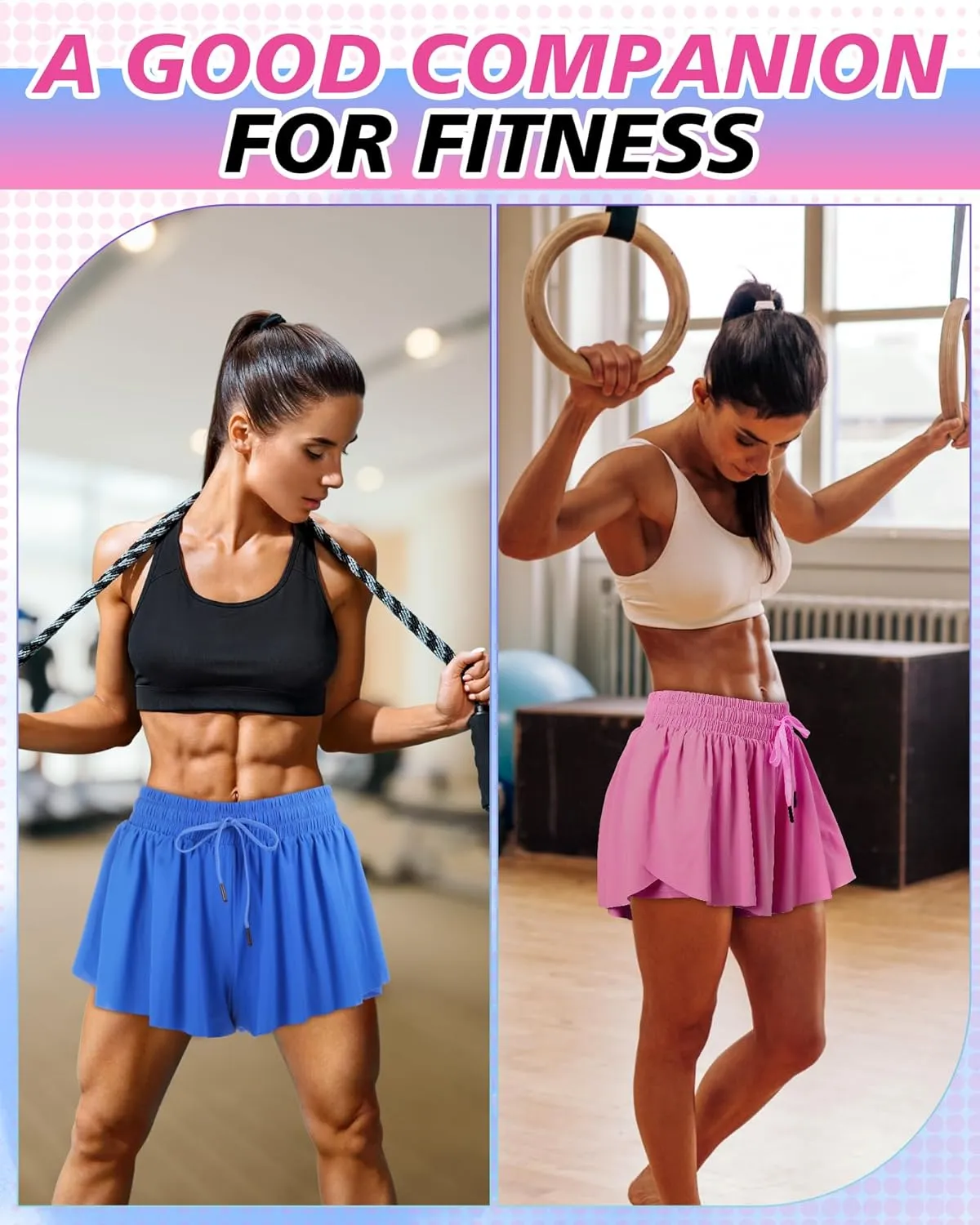 3 Pcs Flowy Running Shorts for Women 2 in 1 Butterfly Shorts with Pockets Spandex Liner Athletic Workout