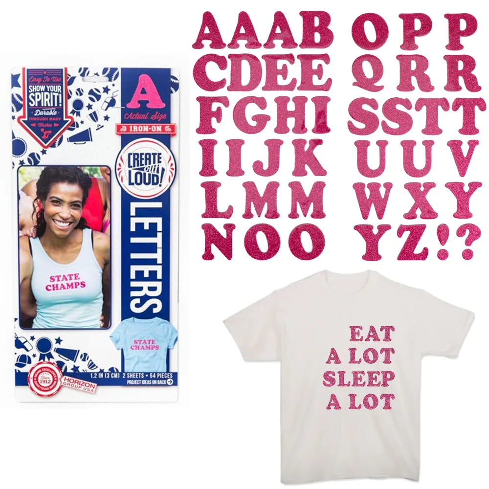 54 Pc Iron On Letters T Shirt Pink Glitter Alphabet Texture DIY Craft  Adhesive