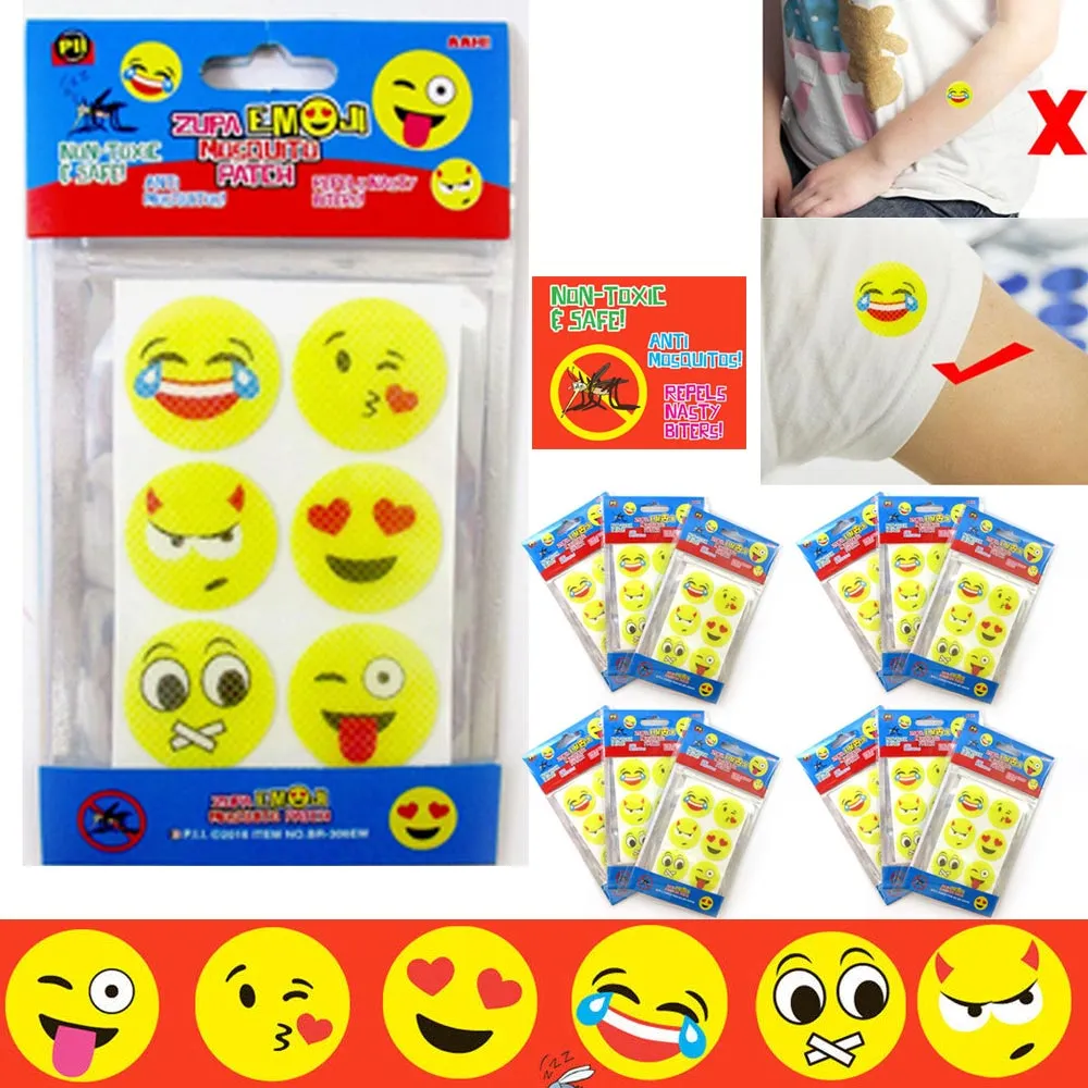 72 Pc Mosquito Repellent Emoji Sticker Skin Patch Natural Non Toxic Protect Kids