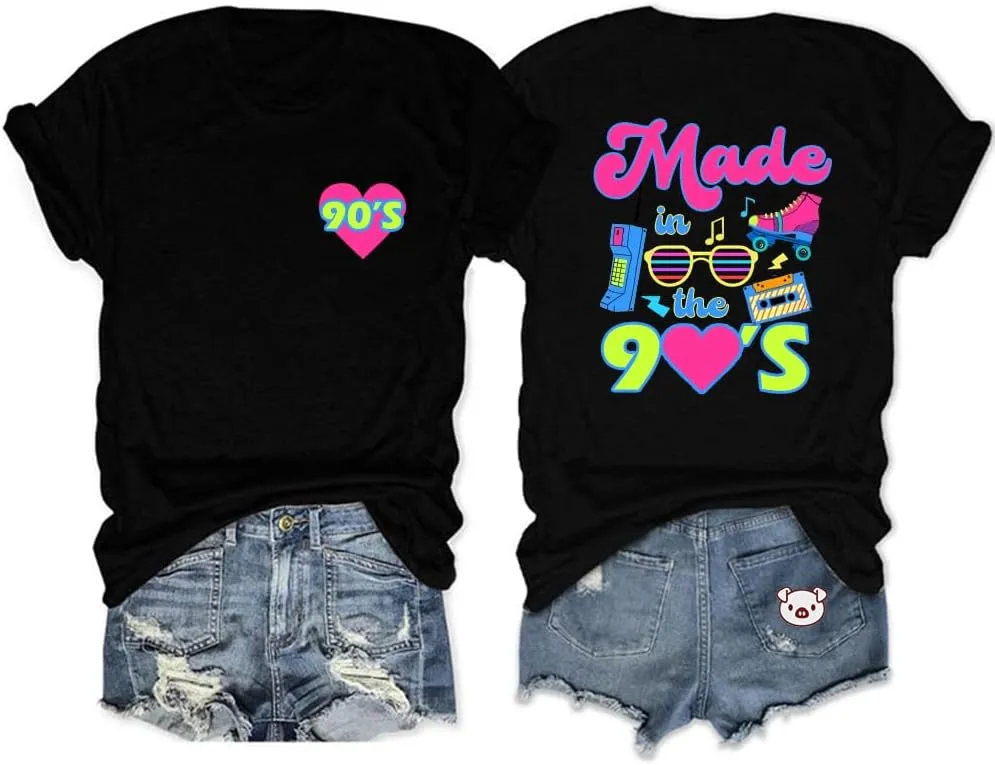 80s 90s Shirts for Women Made in The 80s 90s Letter Print Tshirts Birthday Vintage Music Graphic Tee