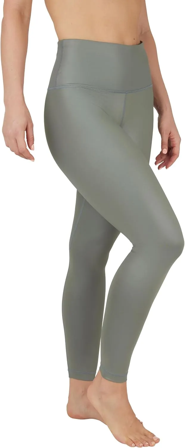 90 Degree By Reflex Womens High Waist High Shine Faux Leather Ankle Leggings