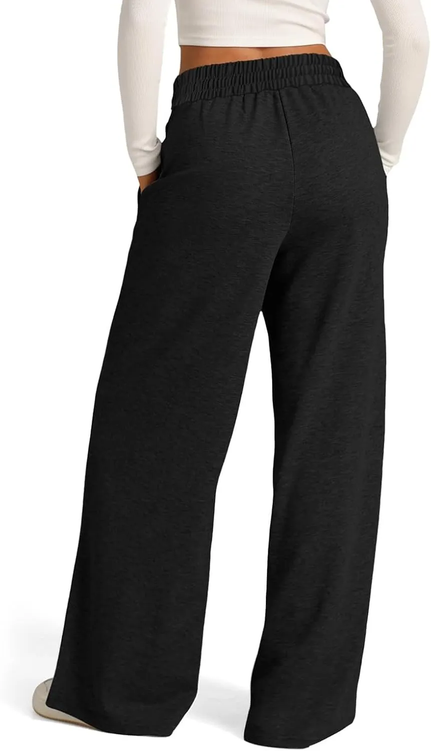 ADHOWBEW Sweat Pants for Womens 2025 Wide Leg High Rise Casual Trendy Elastic Waist Comfy Athletic Joggers