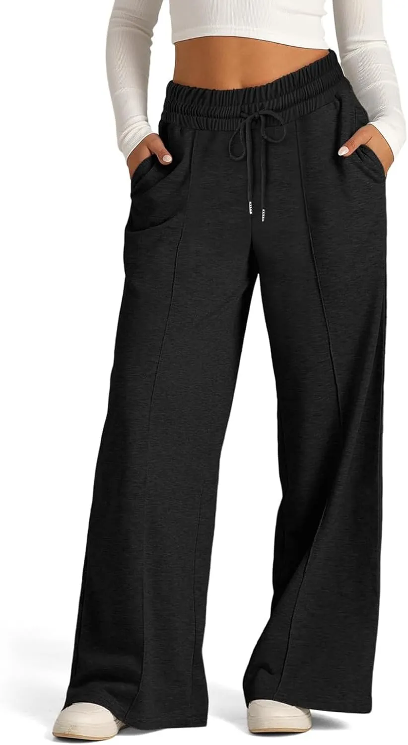 ADHOWBEW Sweat Pants for Womens 2025 Wide Leg High Rise Casual Trendy Elastic Waist Comfy Athletic Joggers