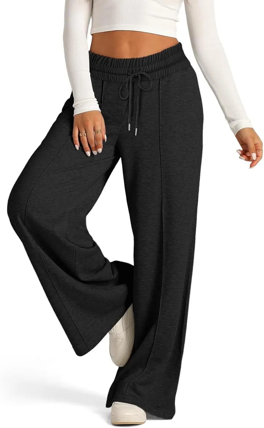 ADHOWBEW Sweat Pants for Womens 2025 Wide Leg High Rise Casual Trendy Elastic Waist Comfy Athletic Joggers