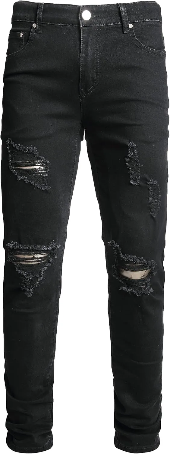 AITITIA Men's Ripped Jeans Taper Skinny Fit Stretch Denim Pants