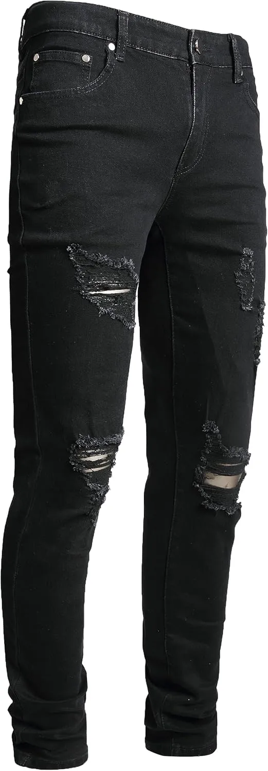 AITITIA Men's Ripped Jeans Taper Skinny Fit Stretch Denim Pants