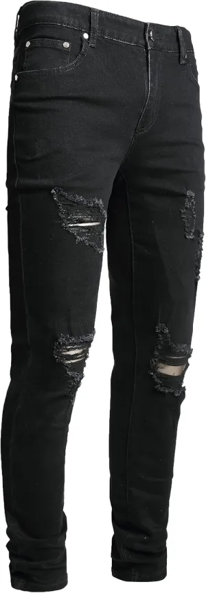 AITITIA Men's Ripped Jeans Taper Skinny Fit Stretch Denim Pants