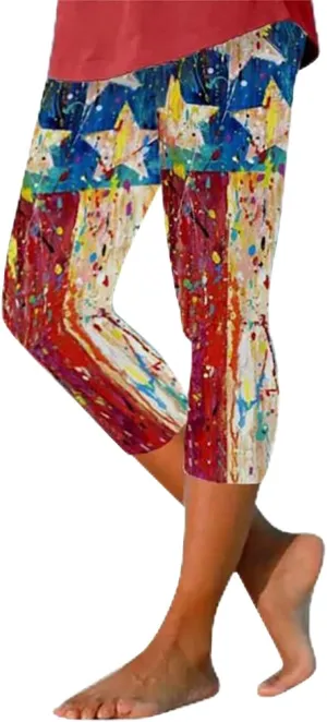 amazonlogintomyaccount Today's Deals 4th of July Capri Leggings for Women Summer Plus Size High Waist Tummy Control American Flag Star Stripes Print Yoga Pants Patriotic Workout Cropped Trousers