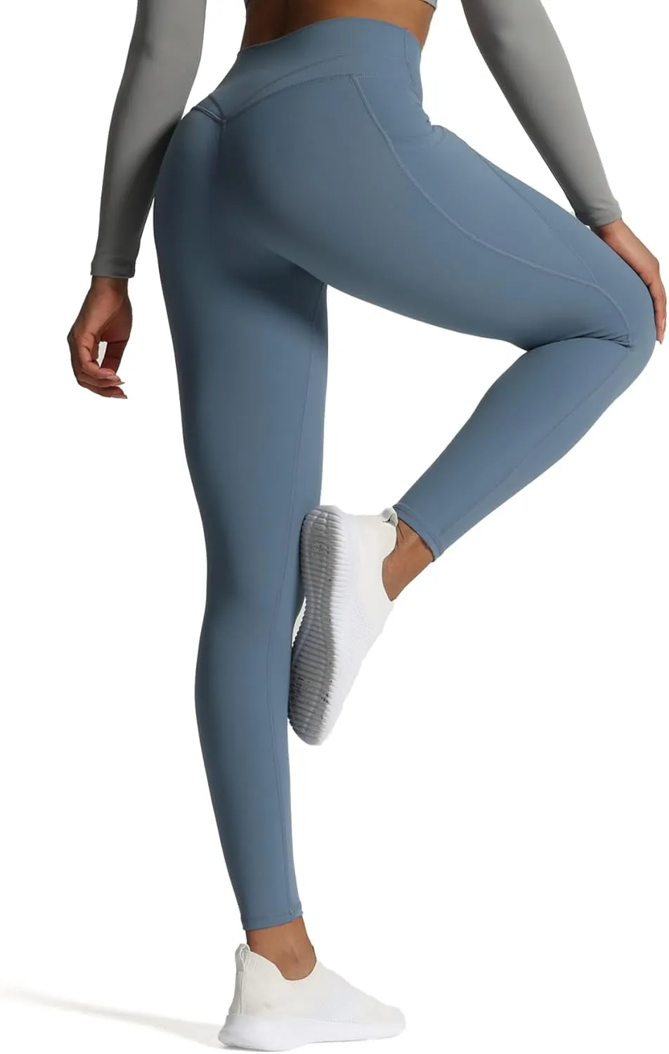 Aoxjox Trinity High Waisted Yoga Pants with Pockets for Women Tummy Control Cross-Waist Buttery Soft Workout Leggings 26"