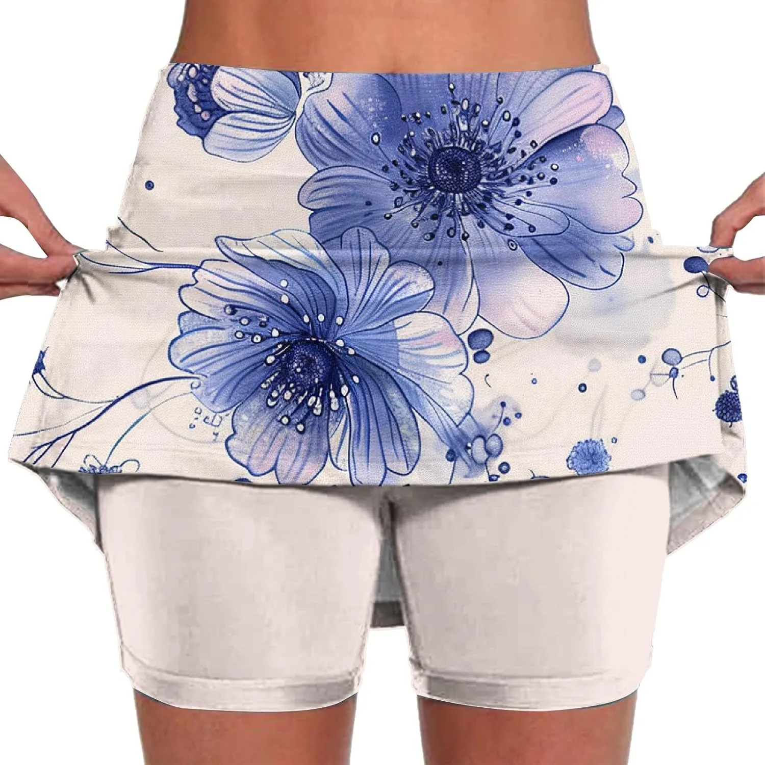 Athletic Skort for Women Summer Boho Floral Print Mini Skirts with Built in Shorts High Waist Workout Shorts