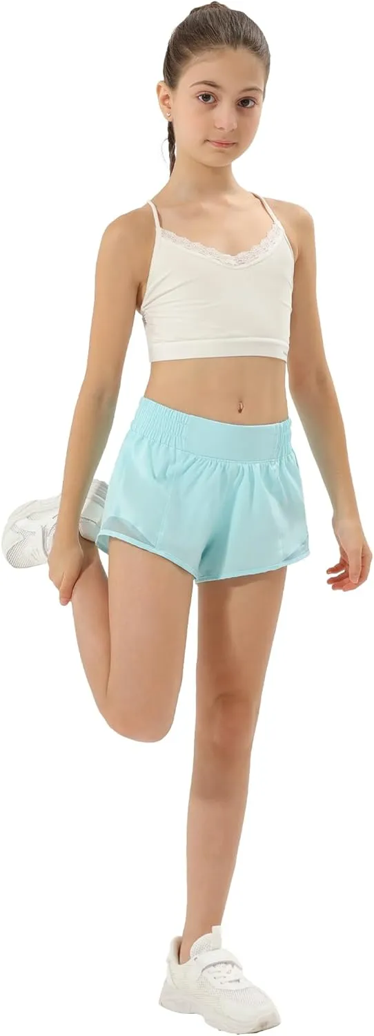Aurefin Girls Athletic Shorts, Lightweight Running Shorts for Teen Girls Kids Sports Active Short with Zip Pocket and Elastic