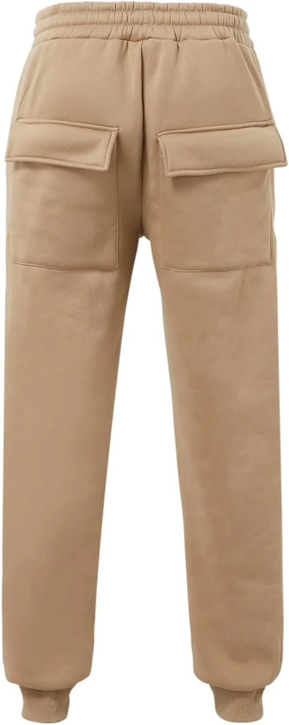 Baggy Cargo Sweatpants for Men Drawstring Waist Fleece Lined Joggers with Pockets Athletic Workout Pants Trousers