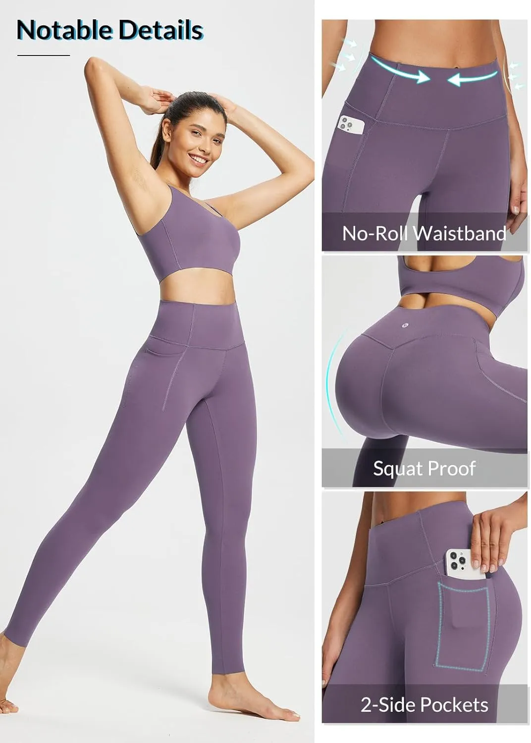 baleaf Freeleaf Women's 7/8 Yoga Leggings with Pockets, High Waisted 27" Workout Lounge Leggings Cozy Soft Athletic Pants