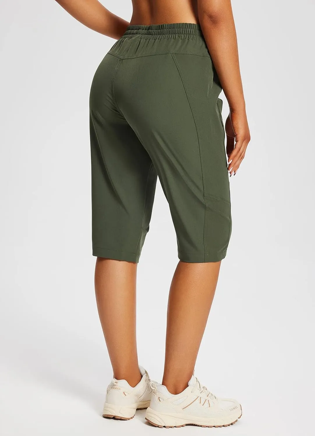 baleaf Women's 15" Long Shorts Below The Knee Capri Hiking Cargo Shorts Lightweight Quick Dry Elastic Waist for Casual