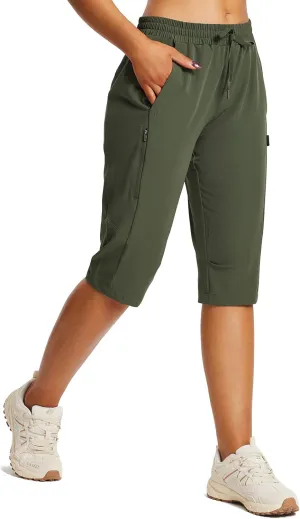 baleaf Women's 15" Long Shorts Below The Knee Capri Hiking Cargo Shorts Lightweight Quick Dry Elastic Waist for Casual
