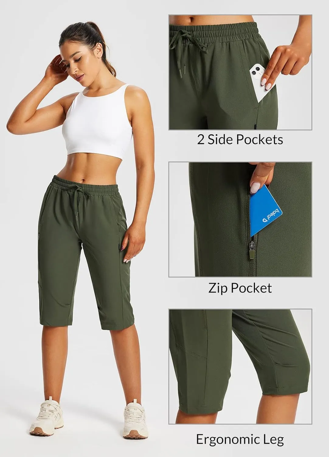 baleaf Women's 15" Long Shorts Below The Knee Capri Hiking Cargo Shorts Lightweight Quick Dry Elastic Waist for Casual