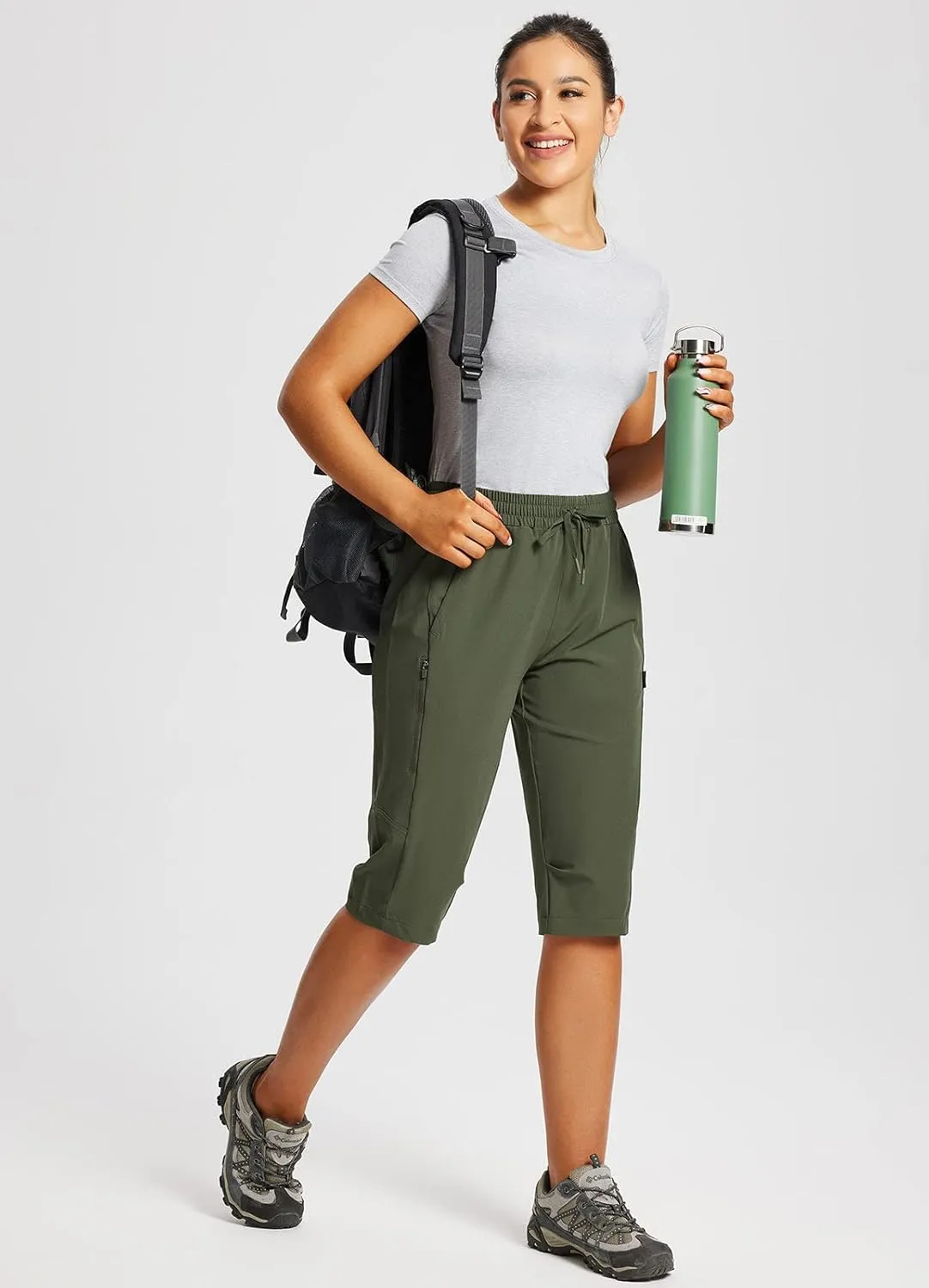 baleaf Women's 15" Long Shorts Below The Knee Capri Hiking Cargo Shorts Lightweight Quick Dry Elastic Waist for Casual
