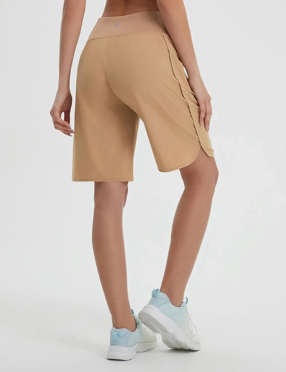 baleaf Women's Bermuda Long Shorts 9" Knee Length Athletic Running Shorts with Zip Pockets Stretch Loose Summer UPF 50 