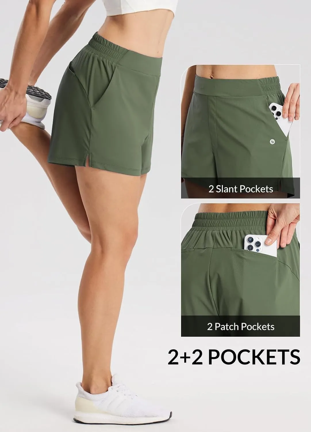 baleaf Women's High Waist Running Shorts 2.5" Athletic Workout Quick Dry Lightweight Sport Gym Shorts with Pockets Summer