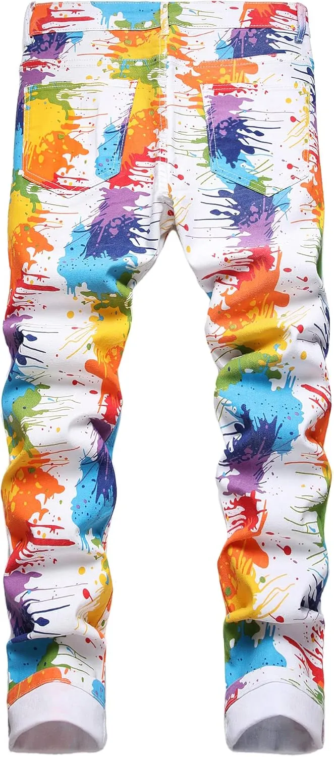 Baylvn Men's Casual Printed Slim Fit Jeans Skinny Denim Pants
