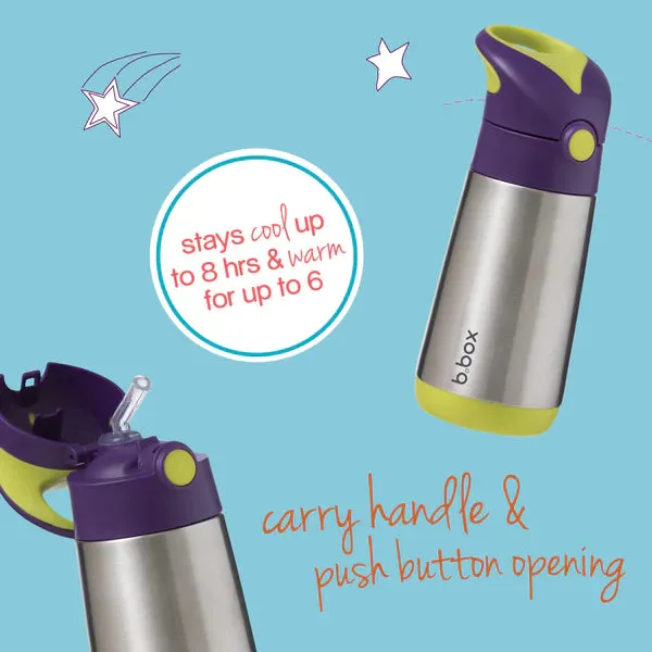 B.Box Insulated Straw Sipper Drink Water Bottle 350ml - Lemon Sherbet Yellow Grey