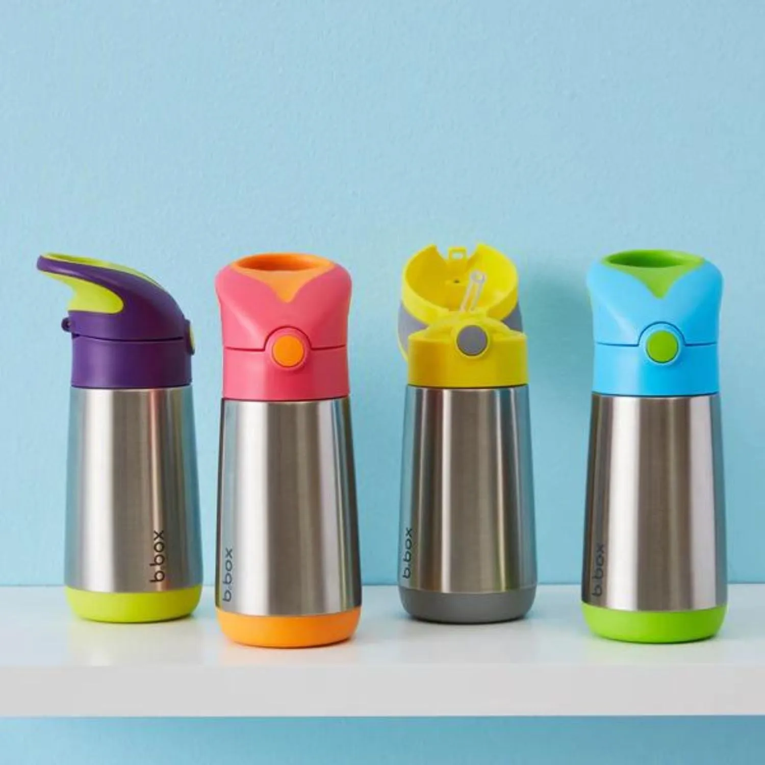 b.box Insulated Straw Sipper Drink Water Bottle 350ml - Ocean Breeze Blue Green