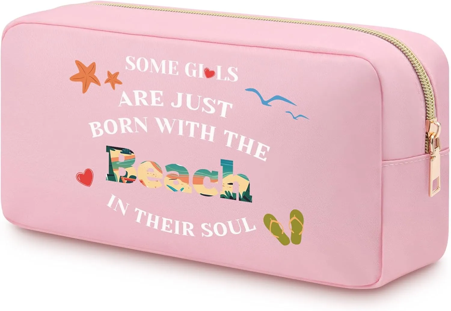 Beach Makeup Bag for Women Funny Vacation Gift Oxford Cloth Beach Themed Cosmetic Bag for Her Sister Friends Daughter Beach Lover Weekend Trip Gifts Double Side Travel Makeup Pouch