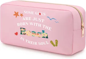 Beach Makeup Bag for Women Funny Vacation Gift Oxford Cloth Beach Themed Cosmetic Bag for Her Sister Friends Daughter Beach Lover Weekend Trip Gifts Double Side Travel Makeup Pouch