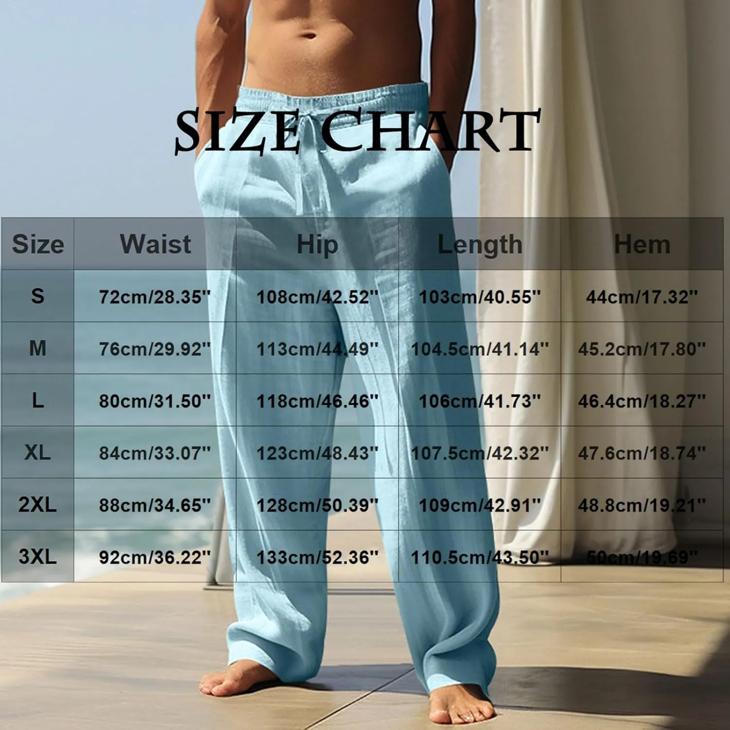 Beach Pants Men Baggy Striped Wide Leg Drawstrings Elastic Waist Loose Fit Trousers Summer Boho Yoga Pants