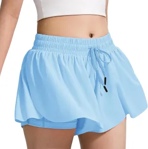BOOPH Girls Flowy Shorts Athletic Butterfly Shorts with Inner Pockets 2-in-1 for Girls Running Tennis Sports