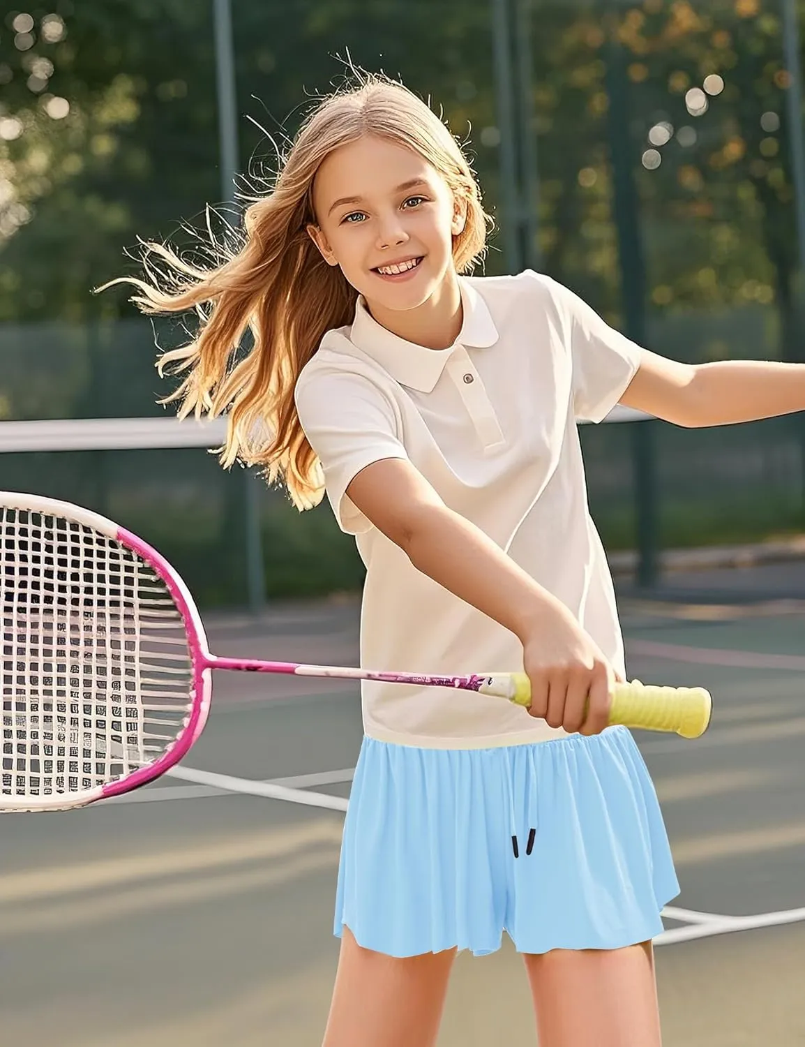 BOOPH Girls Flowy Shorts Athletic Butterfly Shorts with Inner Pockets 2-in-1 for Girls Running Tennis Sports