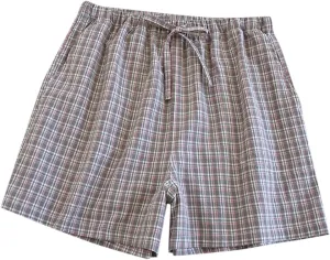 Boxer Shorts for Women Cute Plaid Mid Elastic Waist Cotton Linen Shorts Summer Loose Comfy Casual Wide Leg Lounge Bottoms