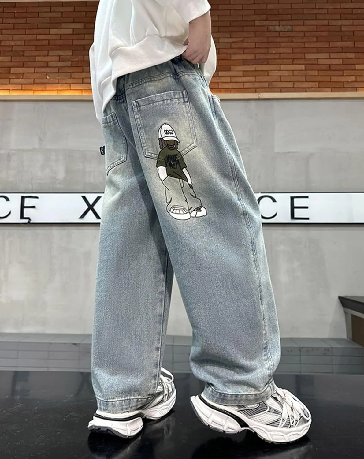 Boys Baggy Jeans for Kids Teen Casual Straight Wide Leg Cargo Jeans Y2K Loose Elastic Waist Denim Pants Trousers with Pockets