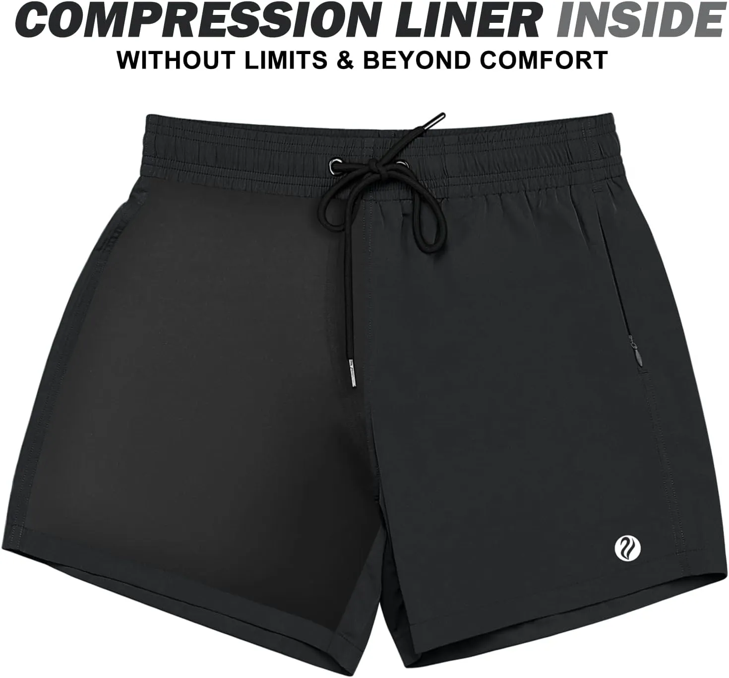 BRISIRA Mens Swim Trunks Swim Shorts Quick Dry 5 inch Inseam Beach Shorts with Compression Liner and Zipper Pocket