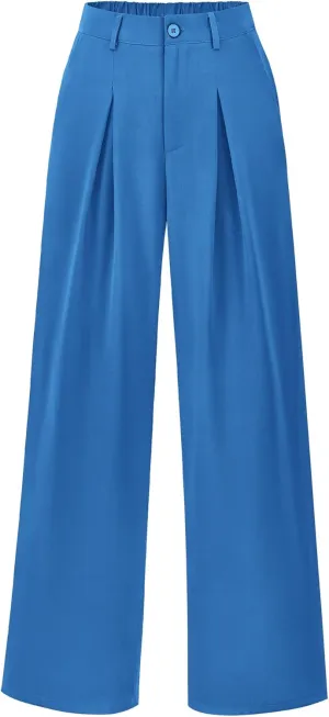 BTFBM Women High Waist Palazzo Pants Casual Wide Leg Trousers Button Down Loose Work Office Business Suit Pant Pockets