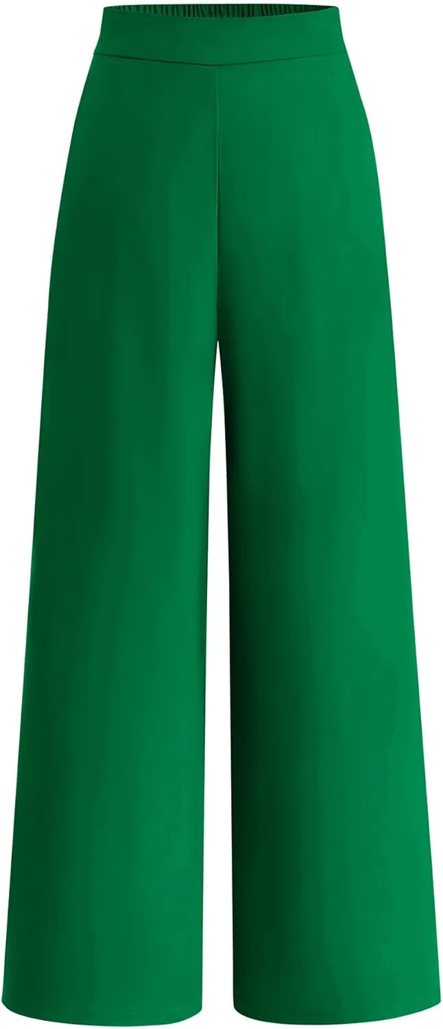 BTFBM Womens Wide Leg Pants Dressy Casual Elastic High Waisted Palazzo Business Lounge Trousers with Pockets