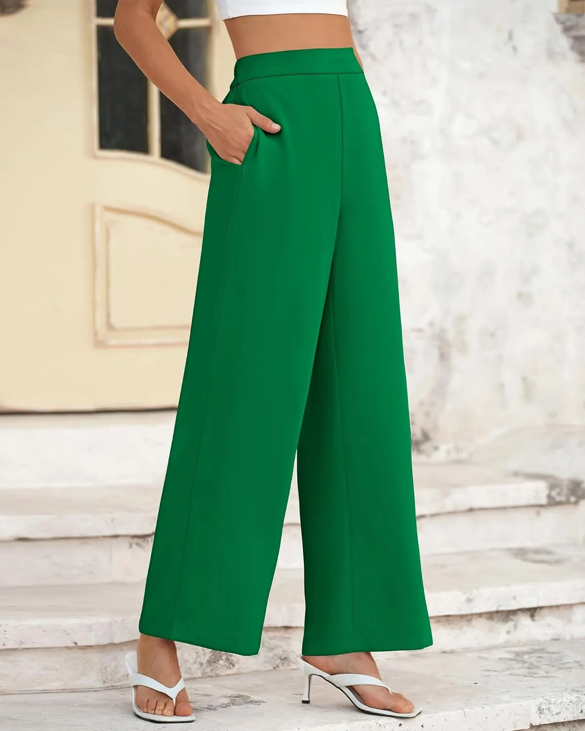 BTFBM Womens Wide Leg Pants Dressy Casual Elastic High Waisted Palazzo Business Lounge Trousers with Pockets
