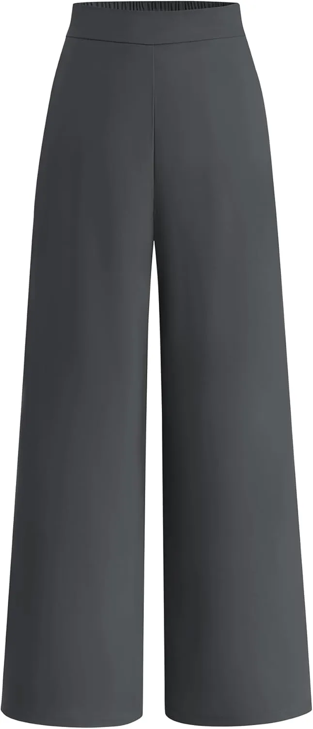 BTFBM Womens Wide Leg Pants Dressy Casual Elastic High Waisted Palazzo Business Lounge Trousers with Pockets