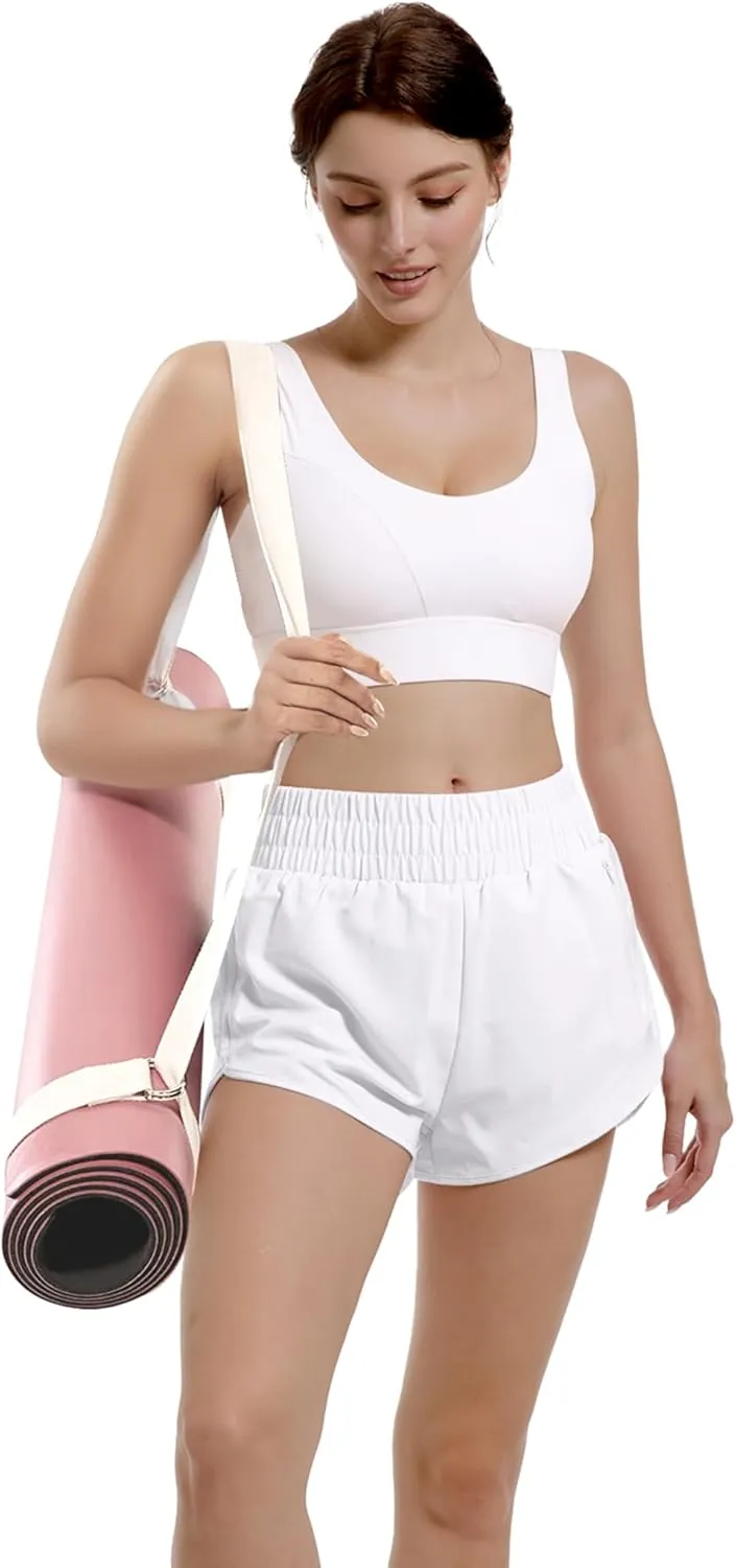 Buauty Womens Athletic Running Shorts with Zipper Pocket Workout Gym High Waisted Quick Dry Yoga Hiking Active Shorts