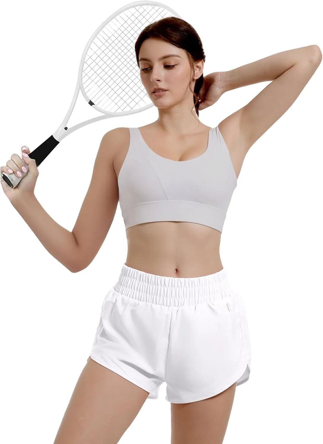 Buauty Womens Athletic Running Shorts with Zipper Pocket Workout Gym High Waisted Quick Dry Yoga Hiking Active Shorts
