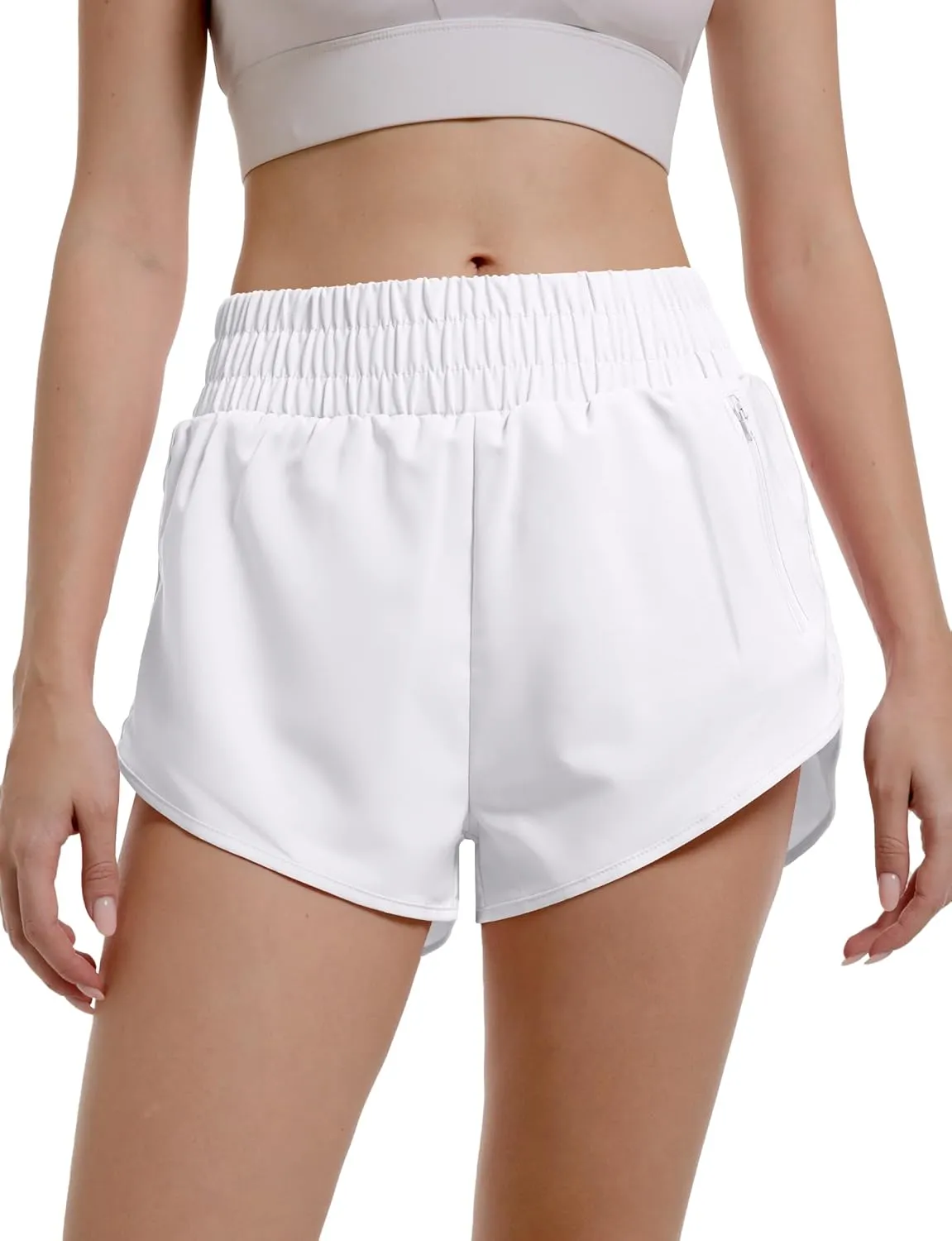 Buauty Womens Athletic Running Shorts with Zipper Pocket Workout Gym High Waisted Quick Dry Yoga Hiking Active Shorts