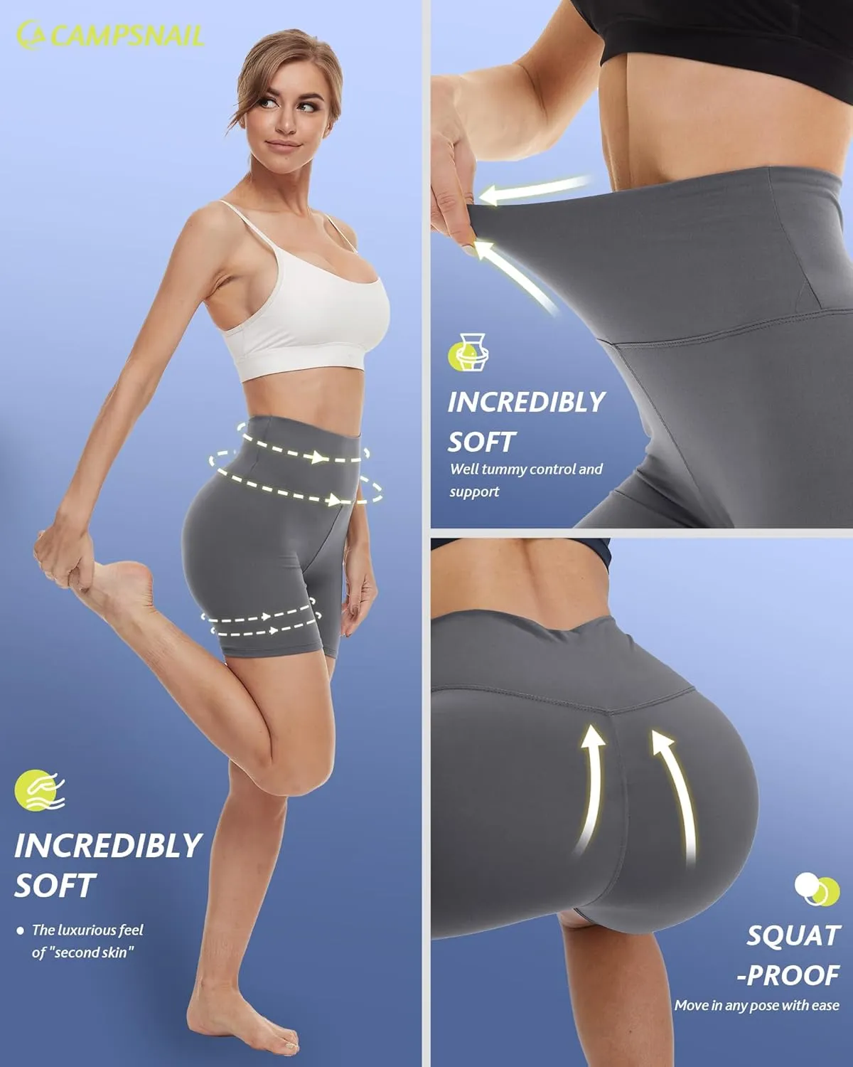 CAMPSNAIL 4 Pack Biker Shorts for Women High Waist - 5"/8" Tummy Control Soft Athletic Yoga Workout Running Gym Shorts